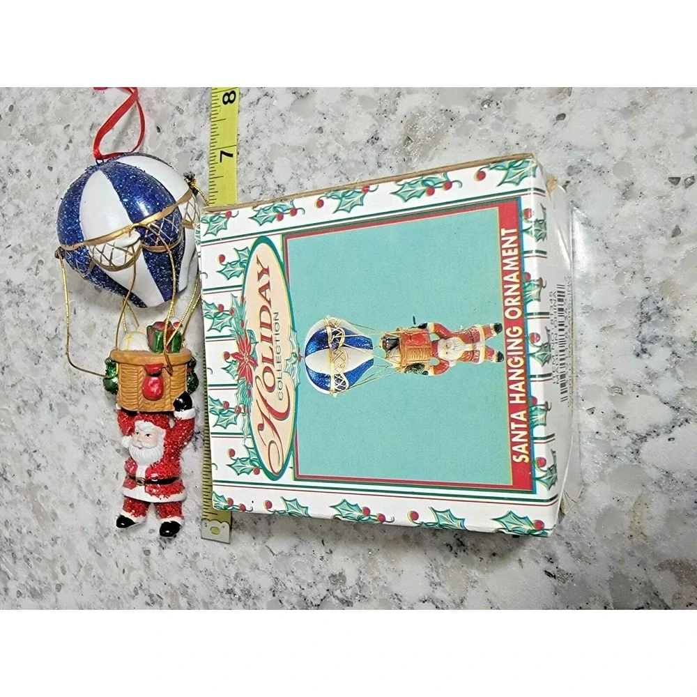 World Bazaars Vintage 90s Santa Hot Air Balloon Hanging Ornament 81345‎ Glitter